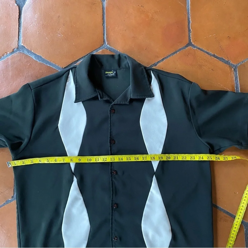 Steady Classics Bowling Shirt Retro Green Diamond Print Casual Lounge Large L - Picture 6 of 6